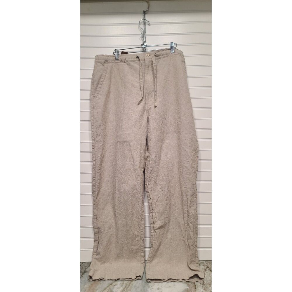Centro Mens Linen Blend Relaxed Fit Khaki Pants Size XL 40-42
